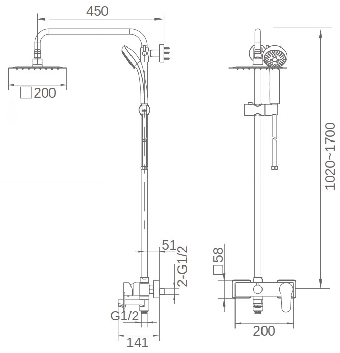 Medidas Columna ducha Bristol