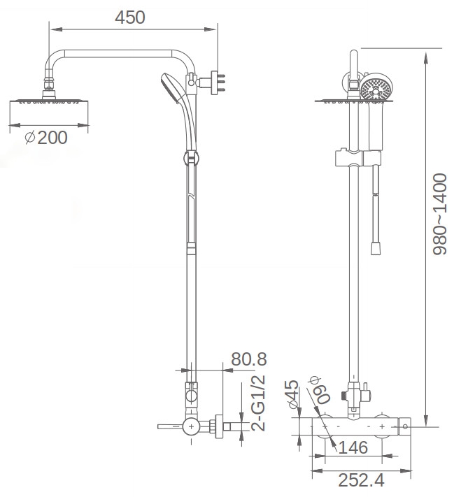 Medidas Columna Ducha Milan