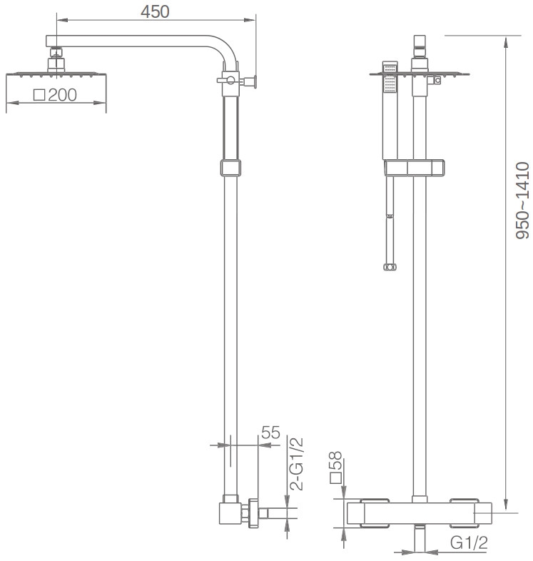 Medidas columna de ducha termostática Vigo