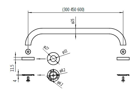 Medidas Asidero ducha en acero inoxidable