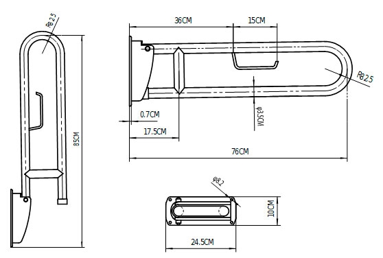 Medidas Barra apoyo abatible