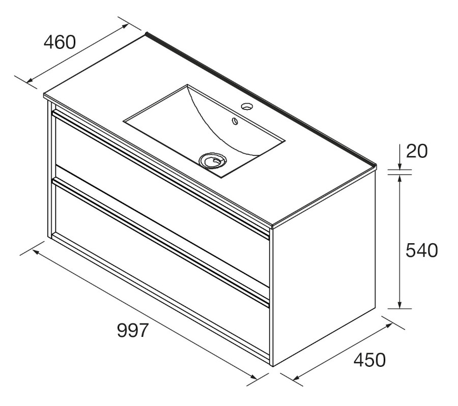Medidas Mueble de baño Salgar Attila 1000