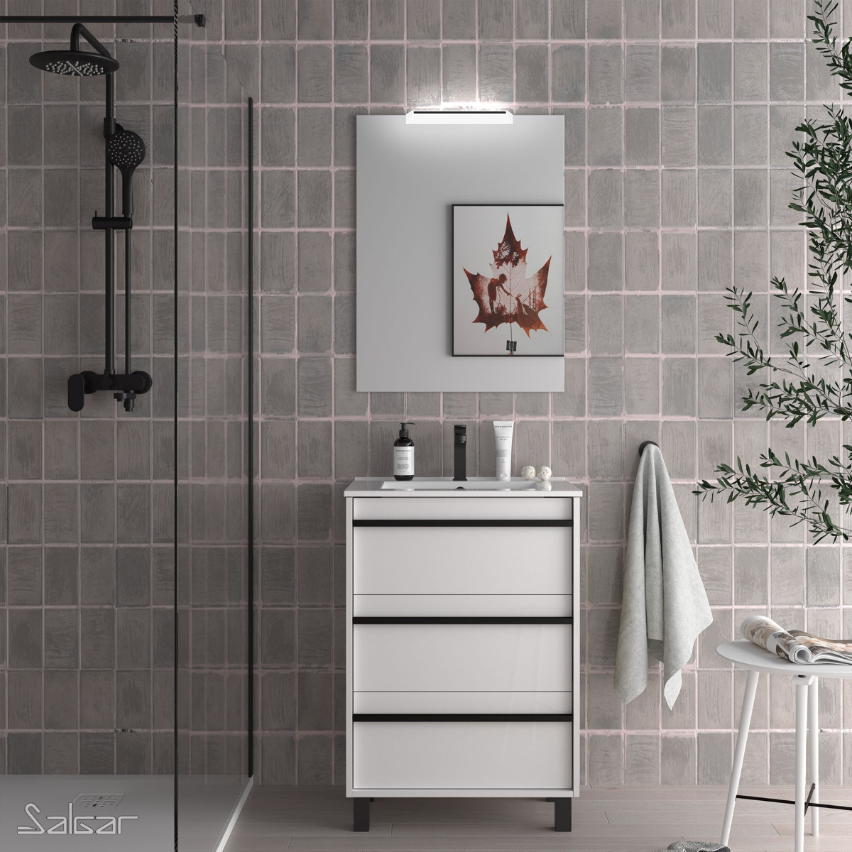 Mueble de baño con patas Salgar Attila 600 color Blanco alto brillo