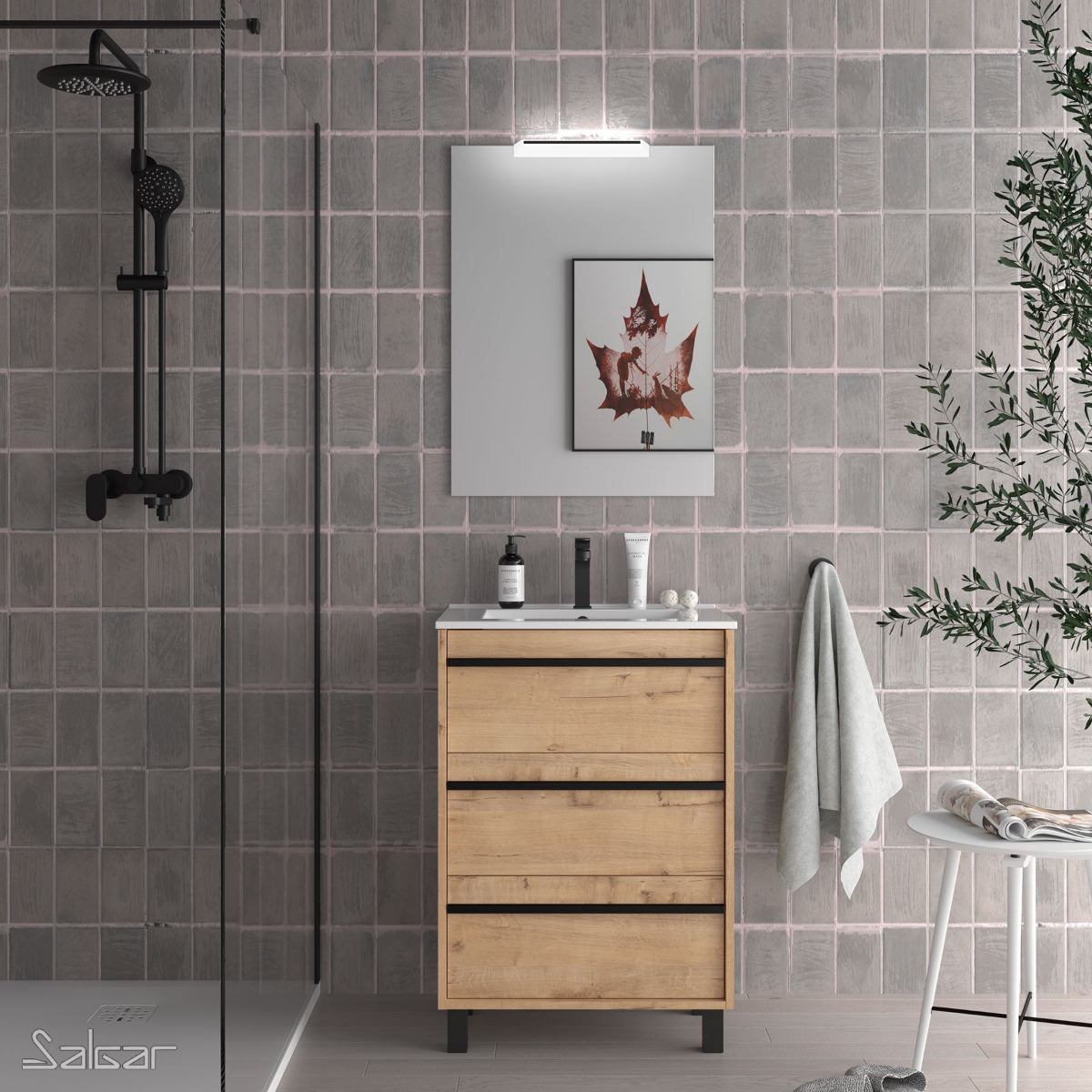 Mueble de baño con patas Salgar Attila 600 Roble Ostippo