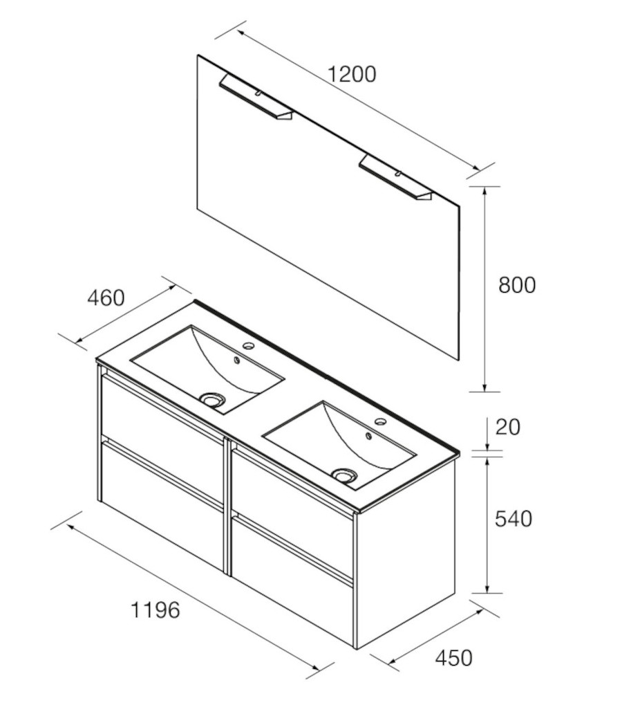 Medidas Mueble de baño Salgar NOJA 1200