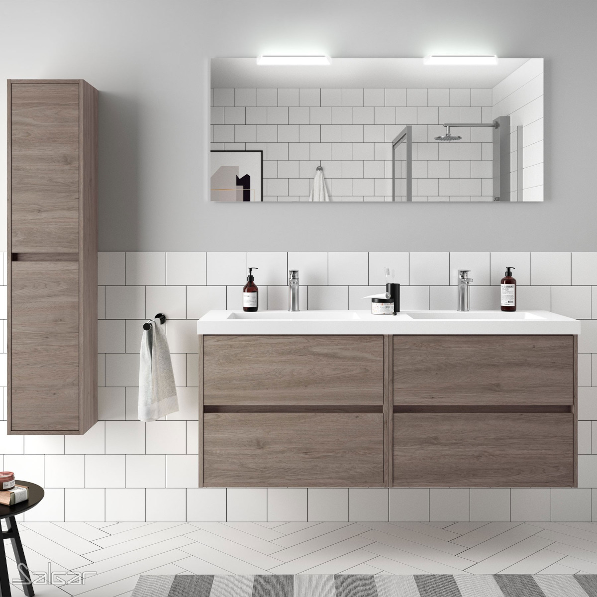 Conjunto mueble de baño NOJA 855 BLANCO BRILLO+ Lavabo + Espejo +